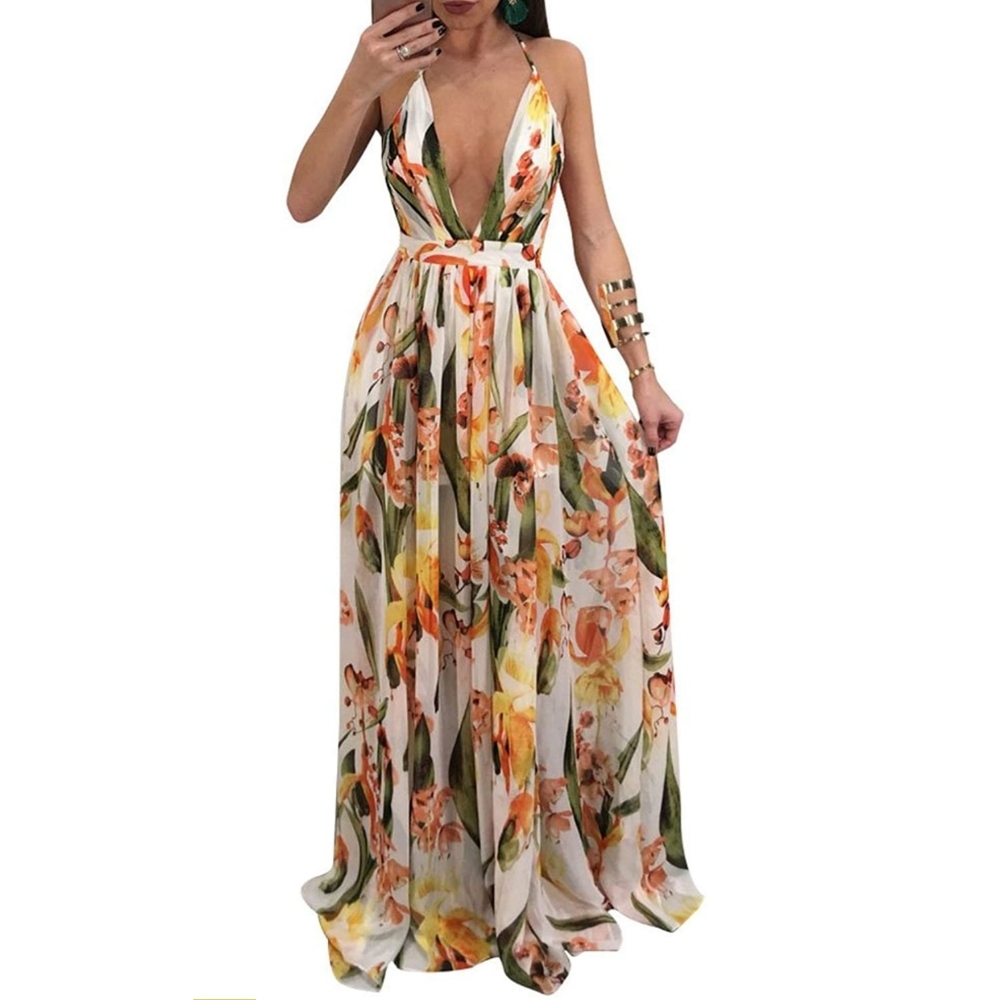 Womens sexy dress Spaghetti strap deep v neck maxi - Picture 1 of 4